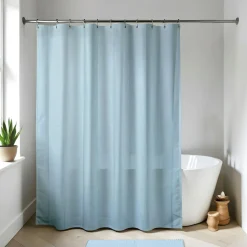 Rideau de douche à anneaux (180 x 200 cm) Uni Bleu clair