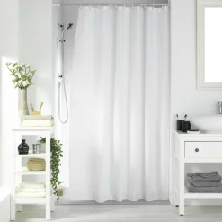 Rideau de douche effet tissé à anneaux (180 x 200 cm) Quartz Blanc