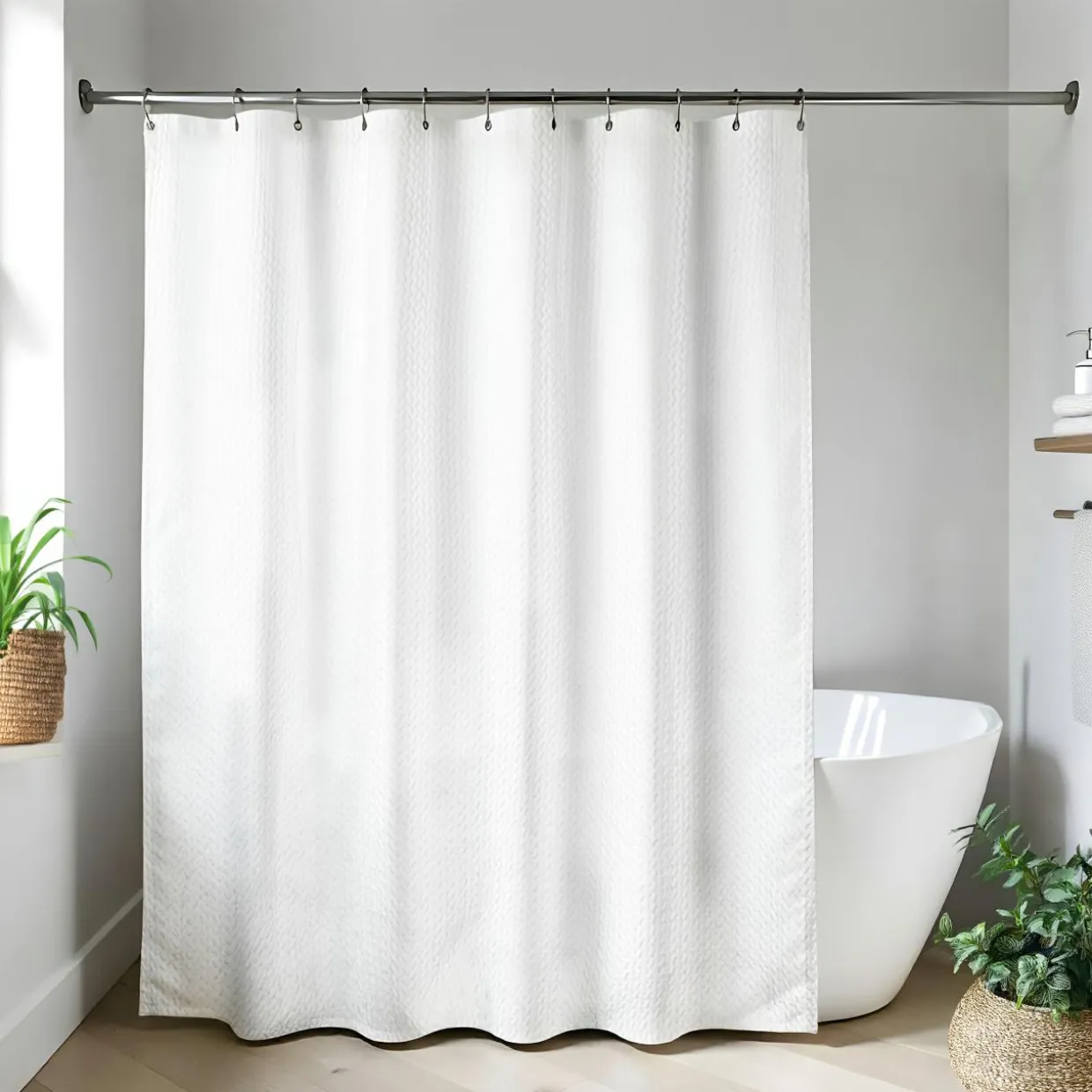Rideau de douche en microfibre (180 x 200 cm) Relief gauffré Blanc