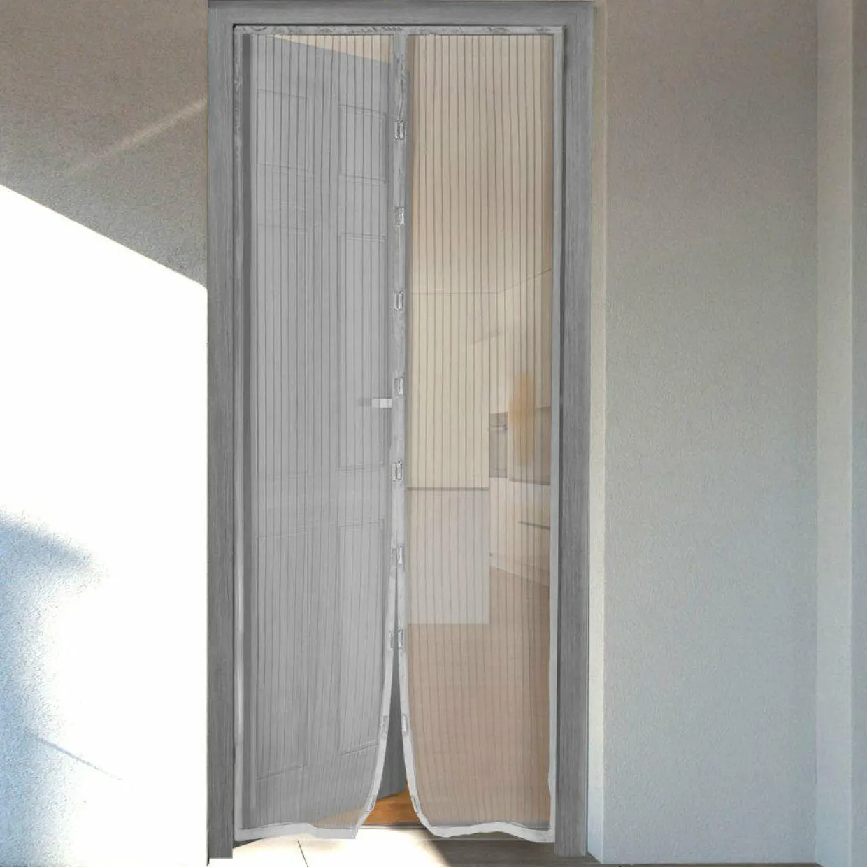 Rideau de porte Moustiquaire (100 x H220 cm) Aimanté Gris
