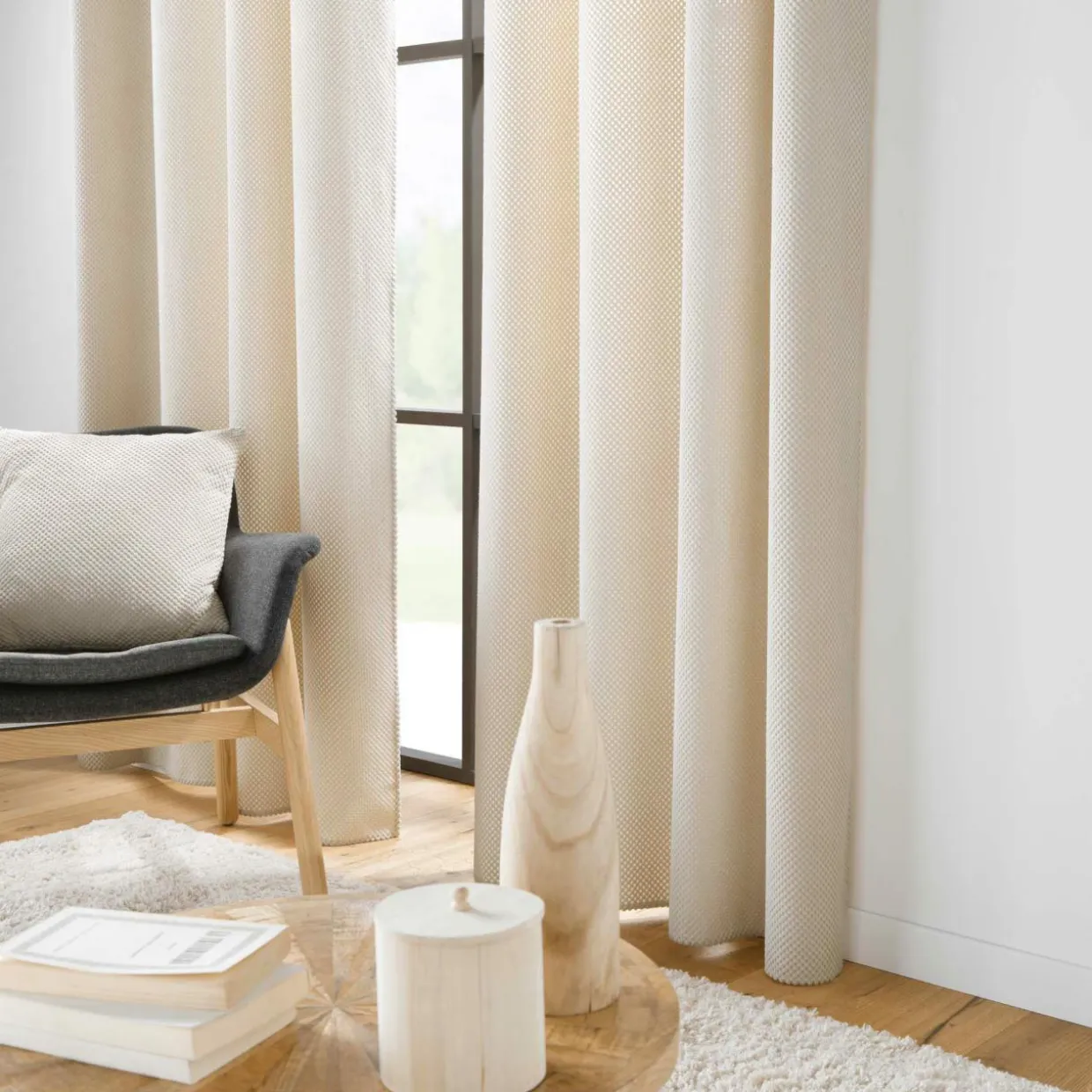 Rideau flanelle relief (140 x 260 cm) Java Ecru