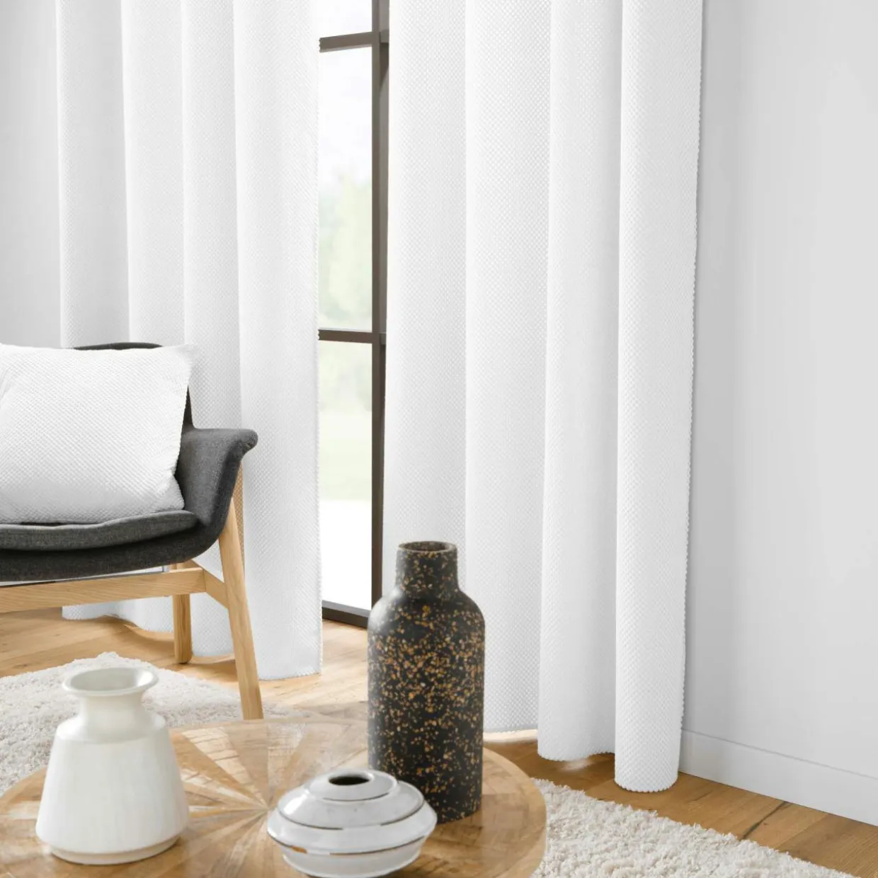 Rideau flanelle relief (140 x 260 cm) Java Blanc