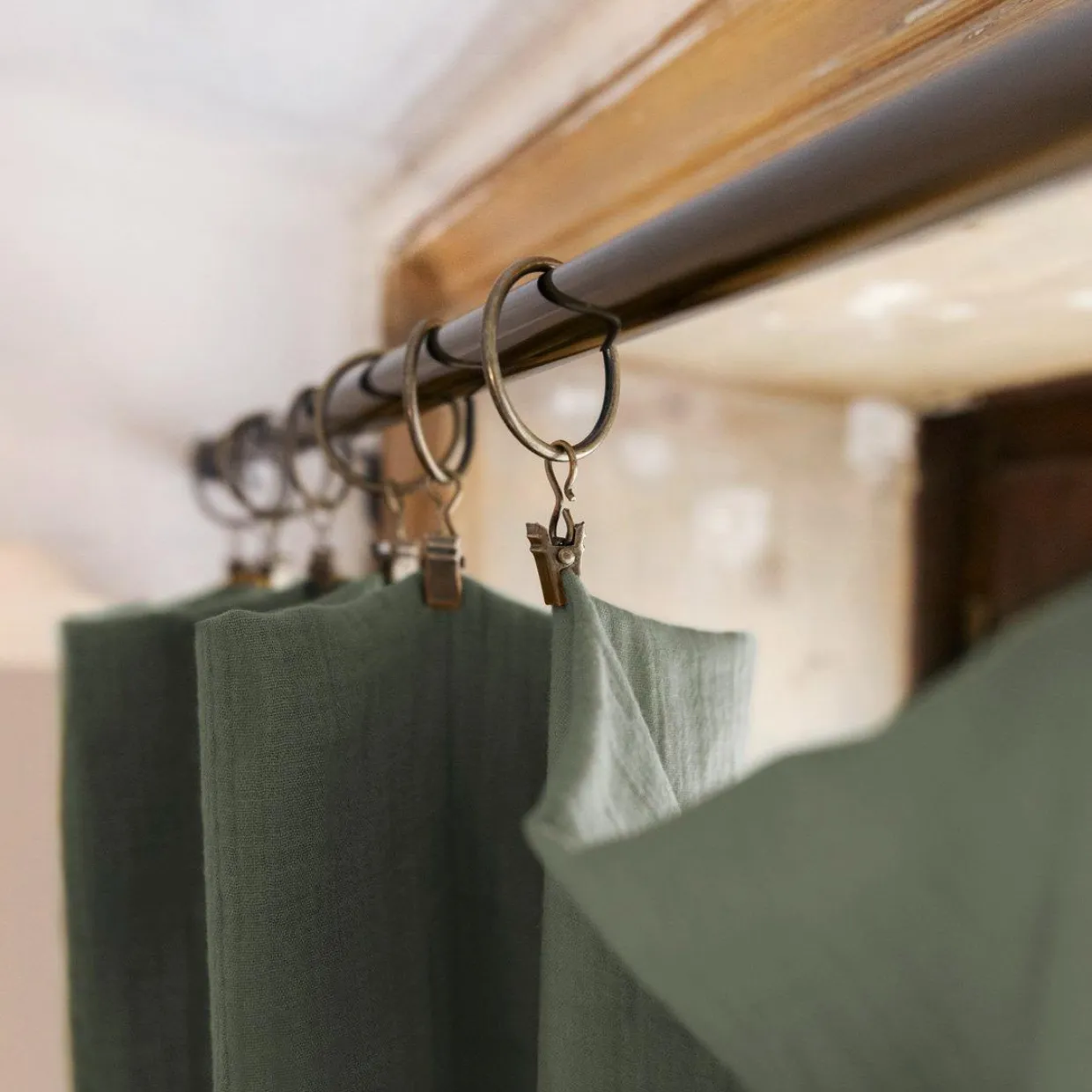 Rideau gaze de coton ajustable (140 x max 300 cm) Gaïa Vert romarin