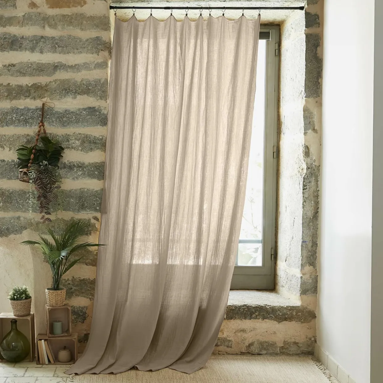 Rideau gaze de coton ajustable (180 x max 300 cm) Gaïa Ficelle