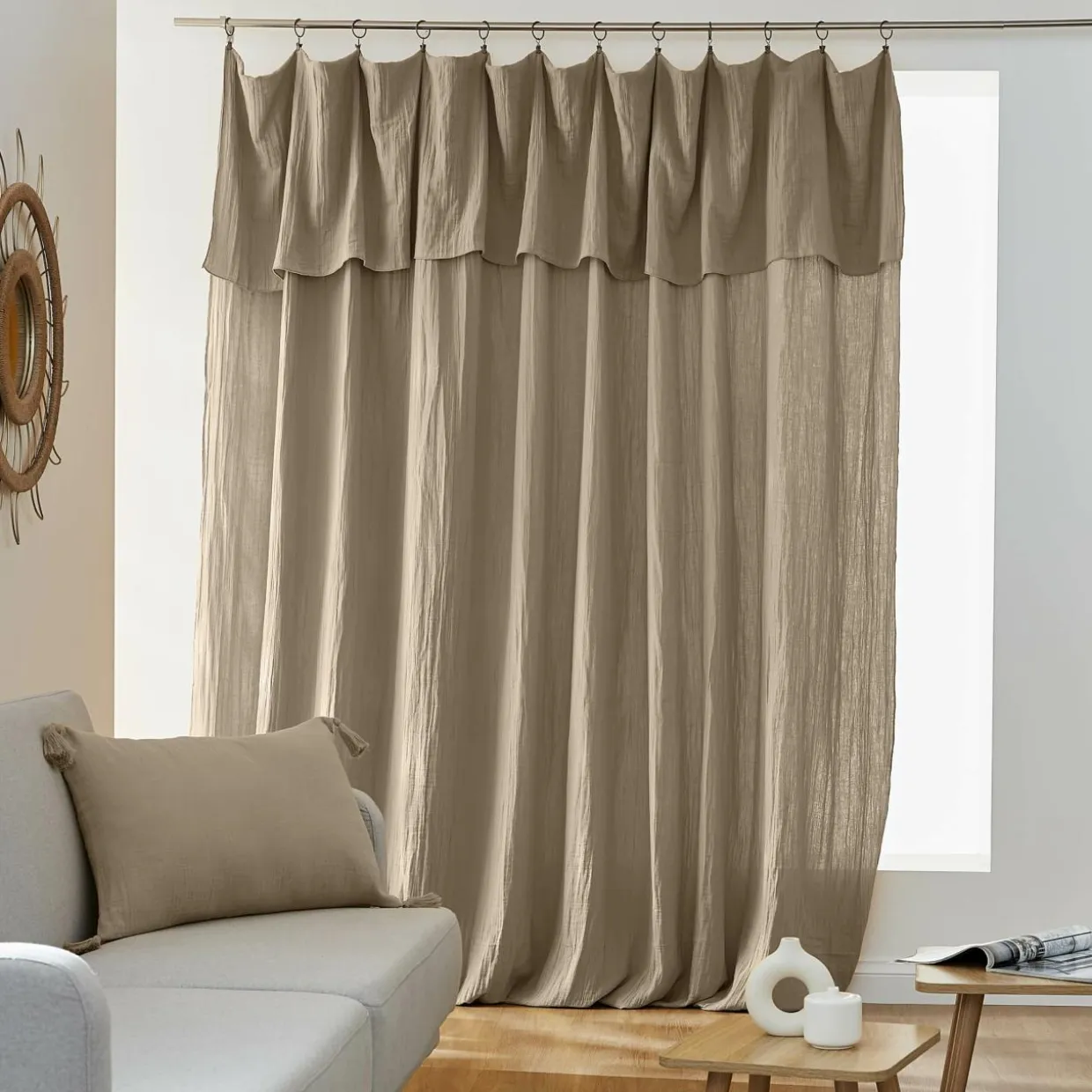 Rideau gaze de coton ajustable (280 x max 300 cm) Gaïa Ficelle