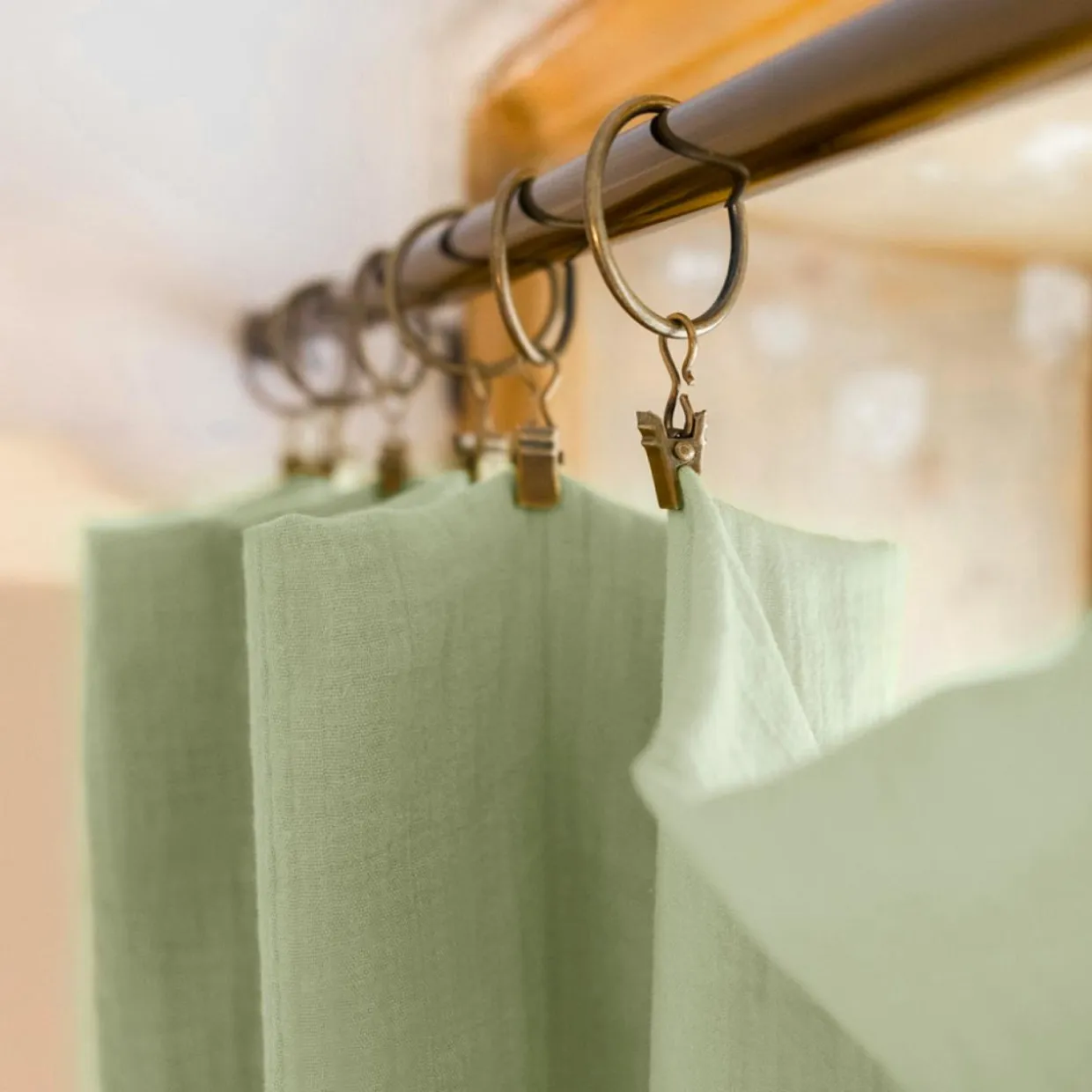 Rideau gaze de coton ajustable (180 x max 300 cm) Gaïa Vert tilleul