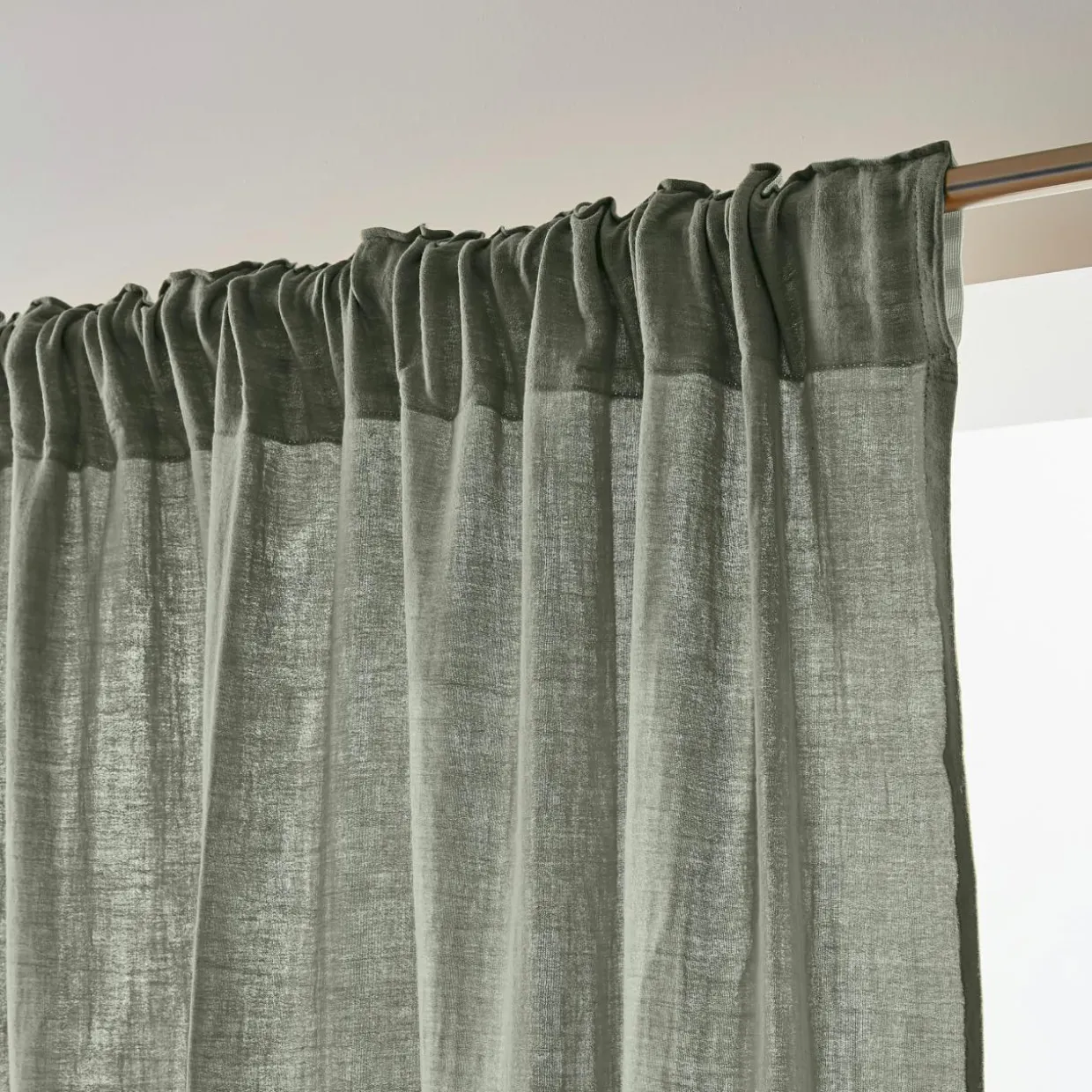Rideau gaze de coton galon fronceur (140 x 240 cm) Gaïa Vert romarin