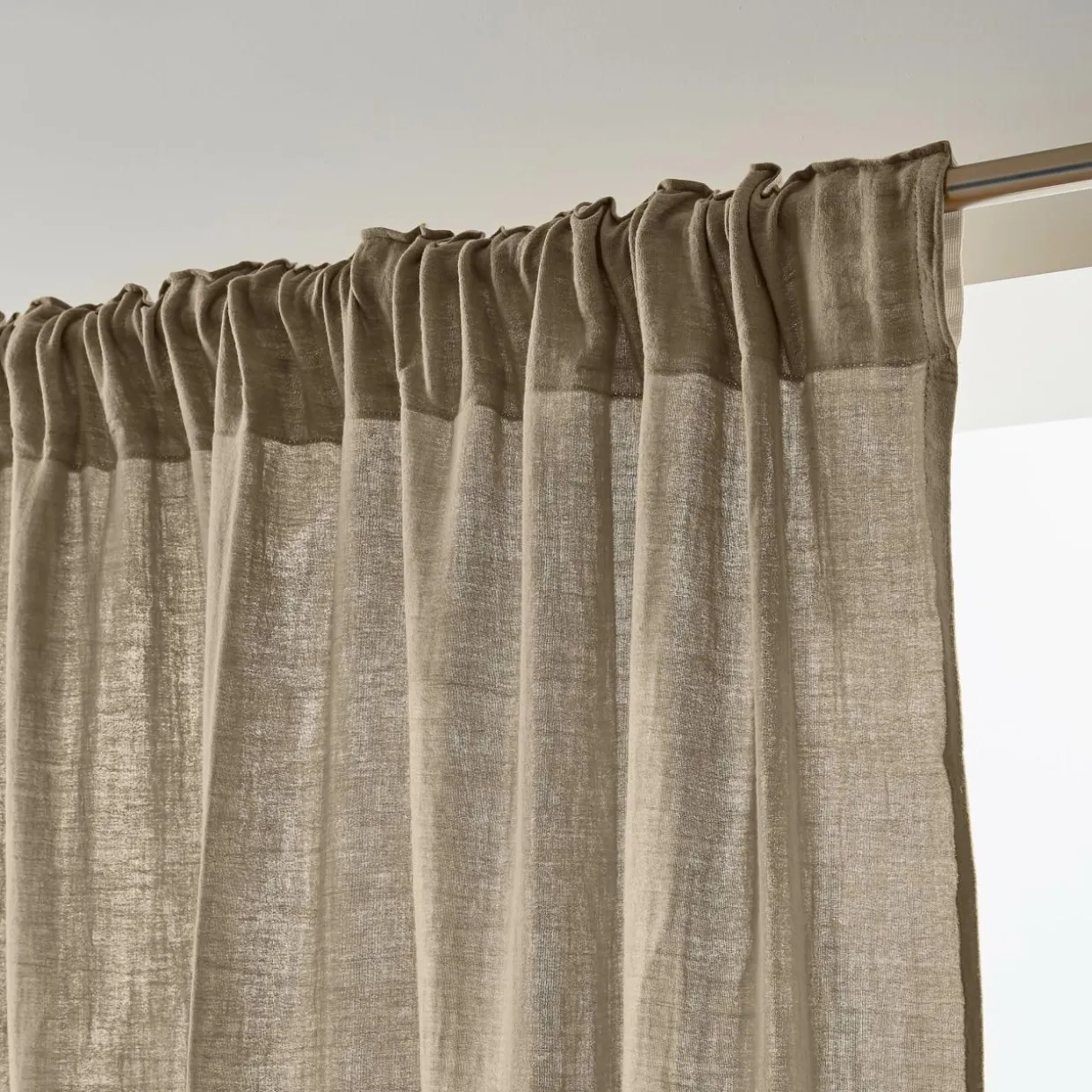 Rideau gaze de coton galon fronceur (140 x 240 cm) Gaïa Ficelle