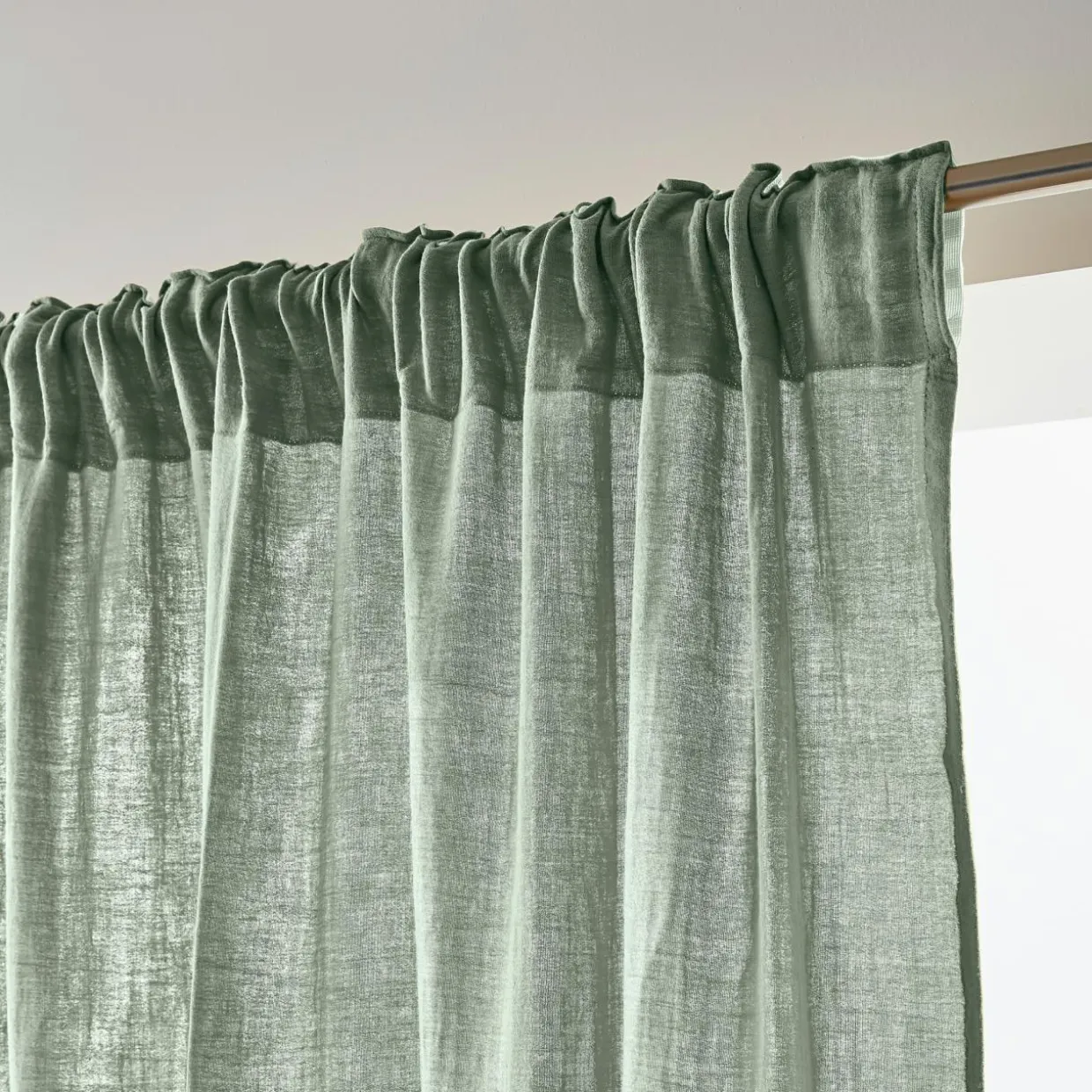 Rideau gaze de coton galon fronceur (180 x 240 cm) Gaïa Vert eucalyptus
