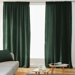 Rideau gaze de coton galon fronceur (140 x 240 cm) Gaïa Vert sapin