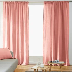 Rideau gaze de coton galon fronceur (140 x 240 cm) Gaïa Rose pêche