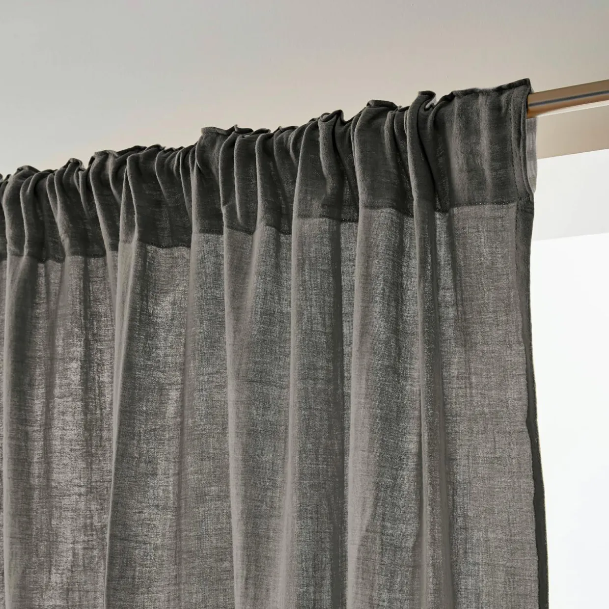Rideau gaze de coton galon fronceur (140 x 240 cm) Gaïa Gris granit