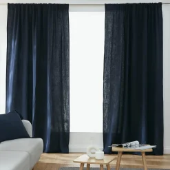 Rideau gaze de coton galon fronceur (140 x 240 cm) Gaïa Bleu nuit