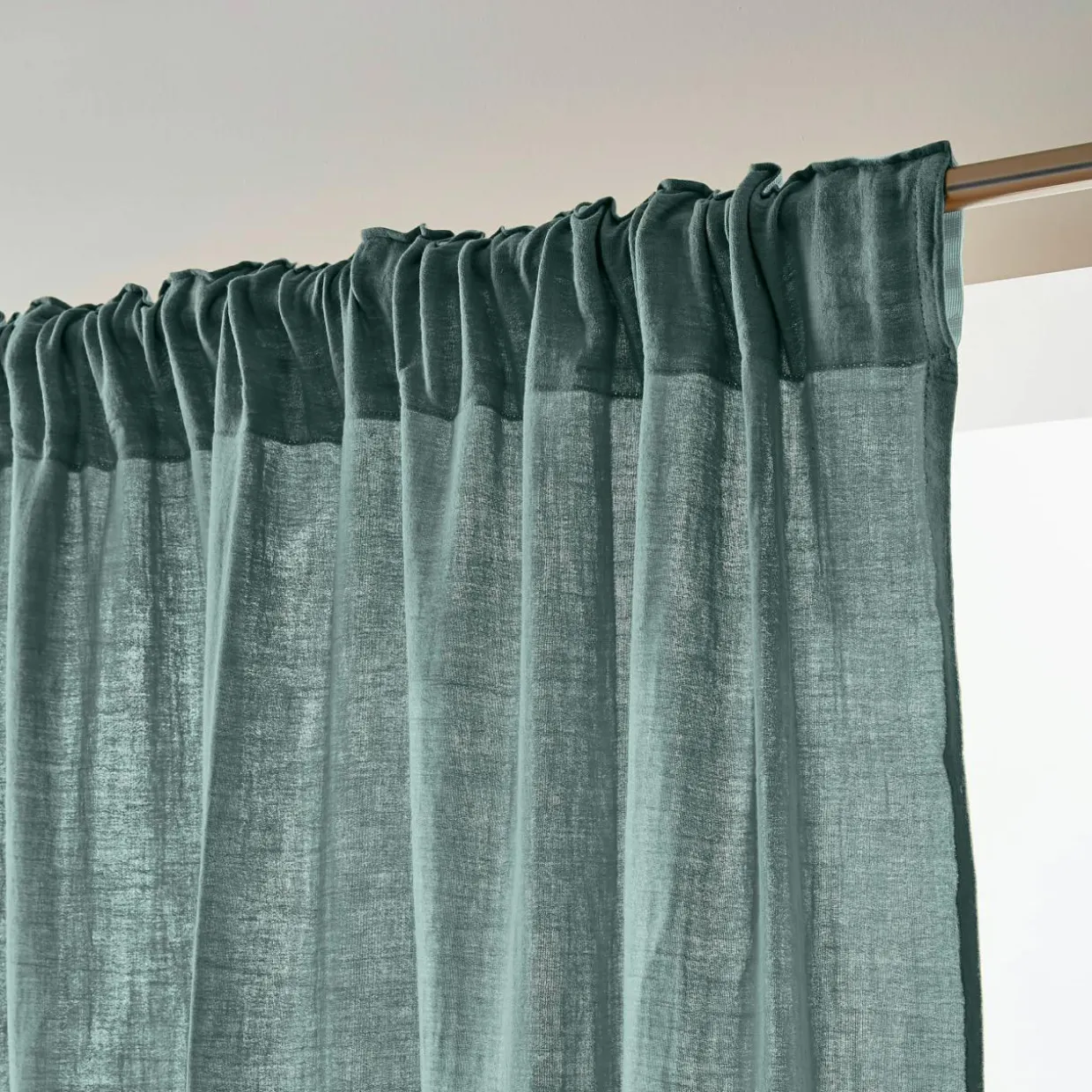 Rideau gaze de coton galon fronceur (140 x 240 cm) Gaïa Bleu canard