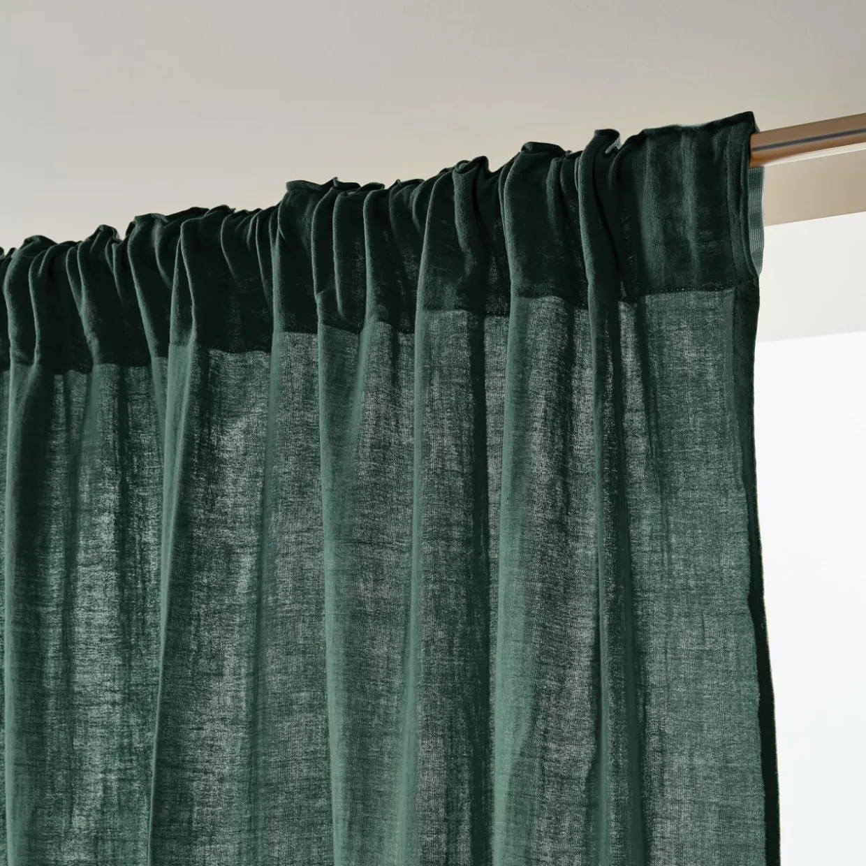 Rideau gaze de coton galon fronceur (180 x 240 cm) Gaïa Vert sapin