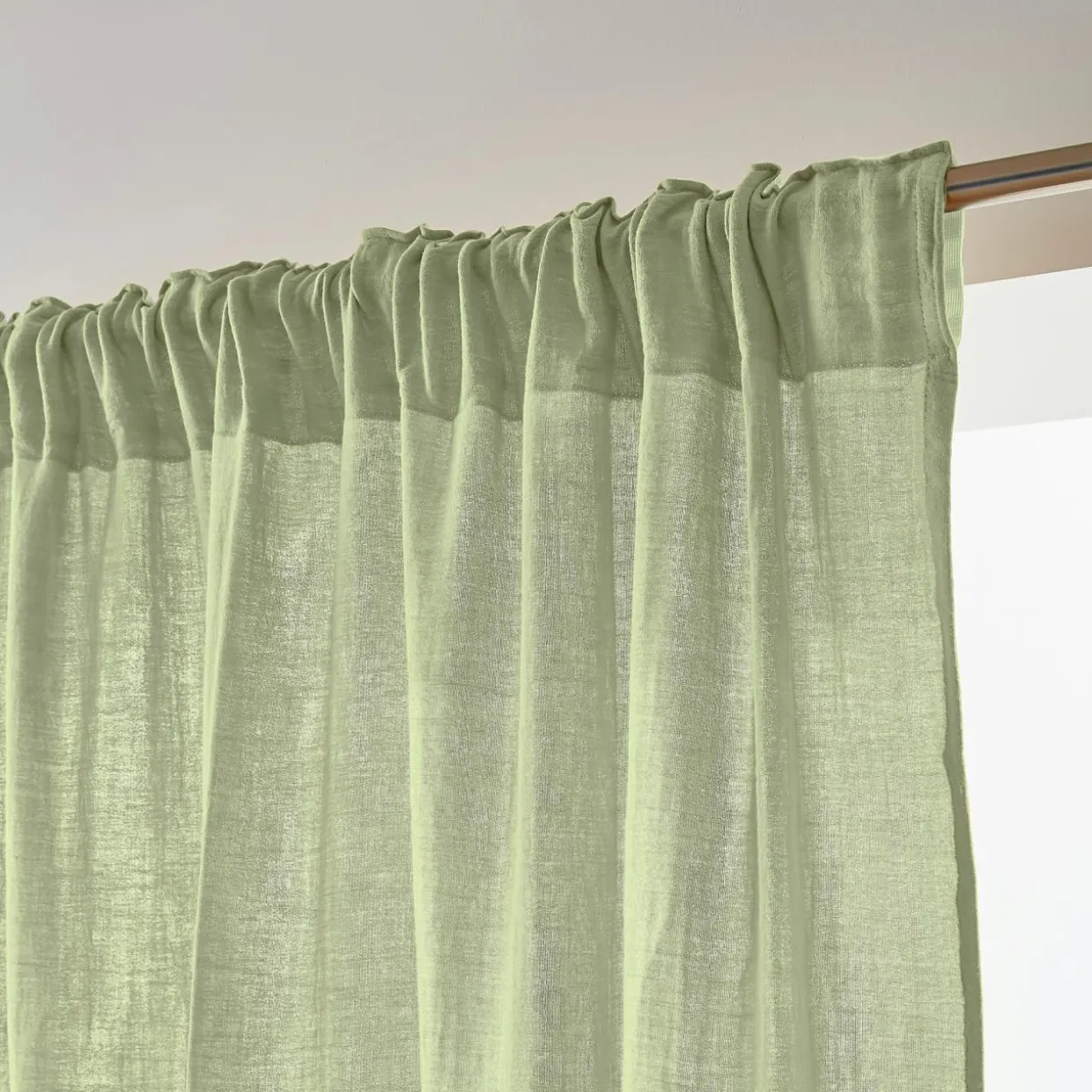 Rideau gaze de coton galon fronceur (180 x 240 cm) Gaïa Vert tilleul