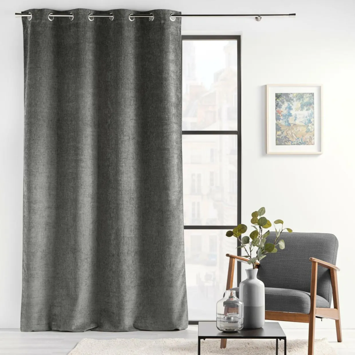 Rideau œillets velours (140 x 260 cm) Verra Gris anthracite