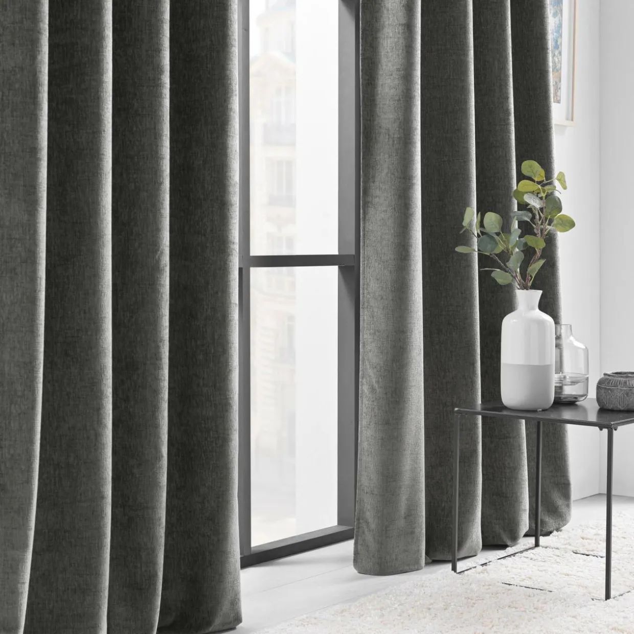 Rideau œillets velours (140 x 260 cm) Verra Gris anthracite