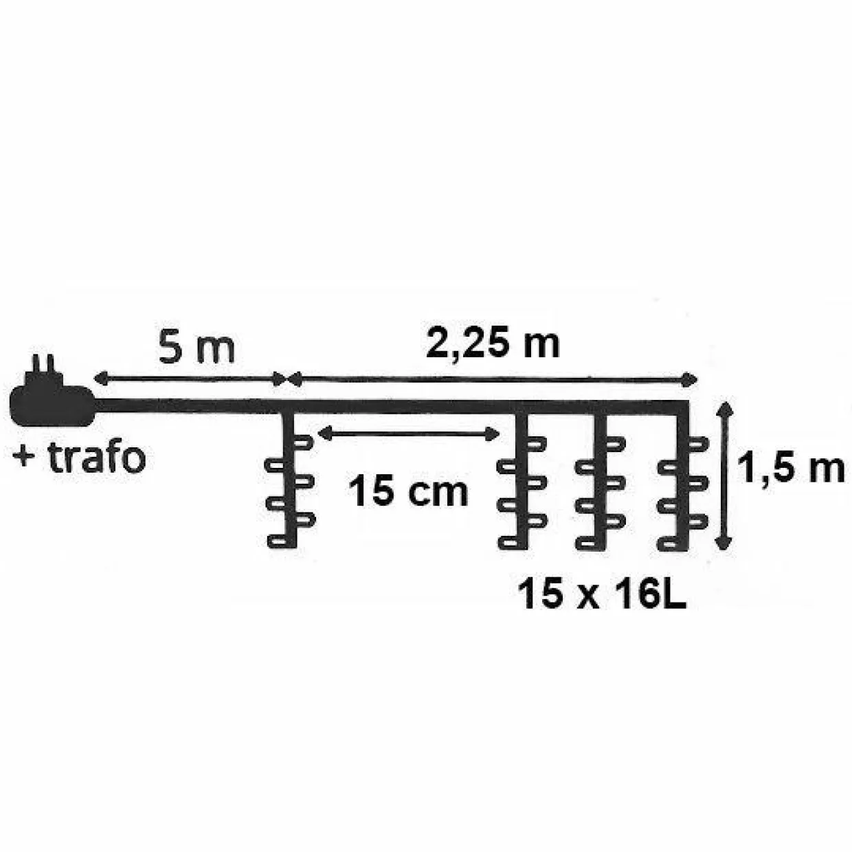 Rideau lumineux H1,50 m L2,25 m 240 LED Super chaser Blanc chaud