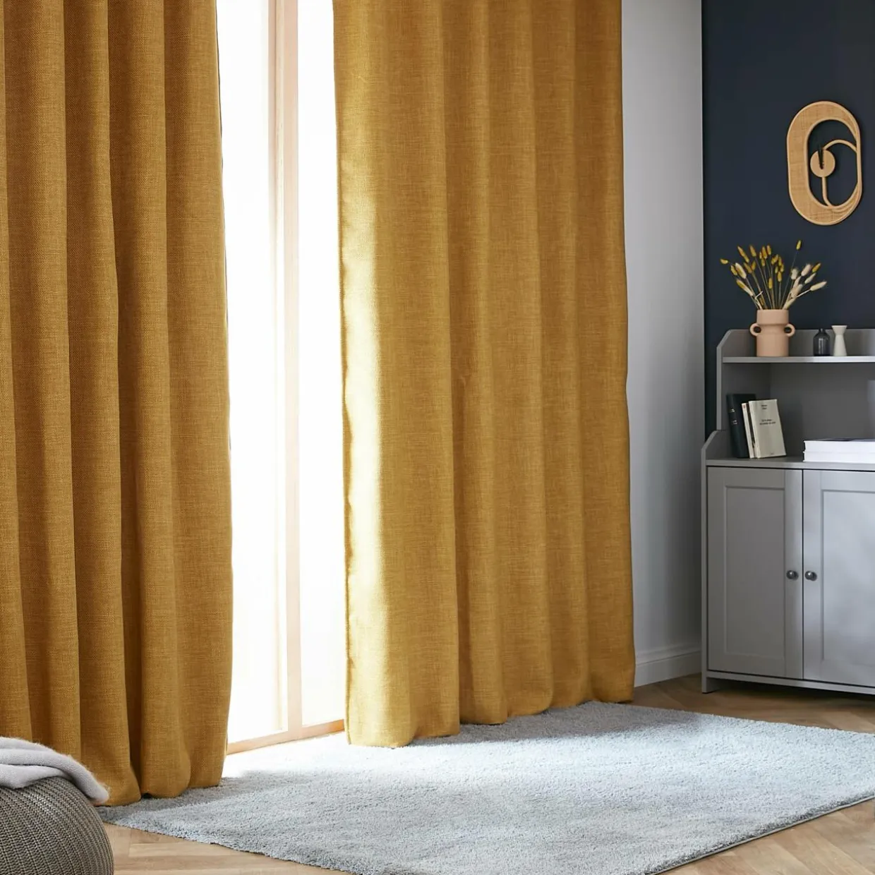 Rideau obscurcissant thermique galon fronceur (180 x 260 cm) Alba Jaune moutarde
