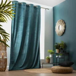 Rideau obscurcissant velours (140 x 280 cm) Fern Bleu pétrole