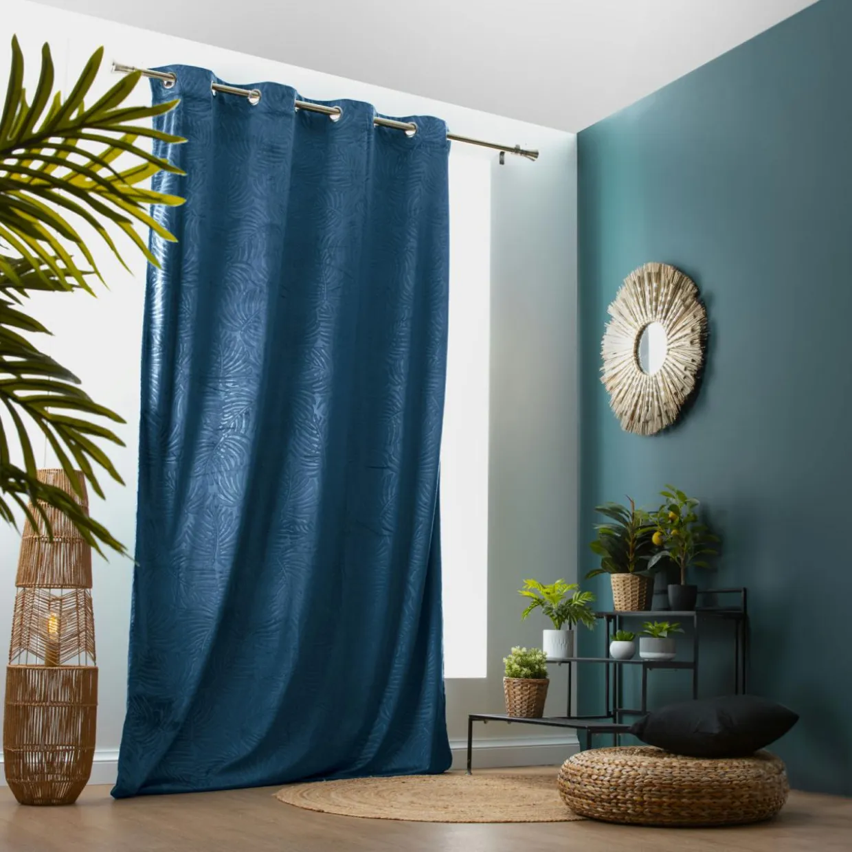 Rideau obscurcissant velours (140 x 280 cm) Fern Bleu marine