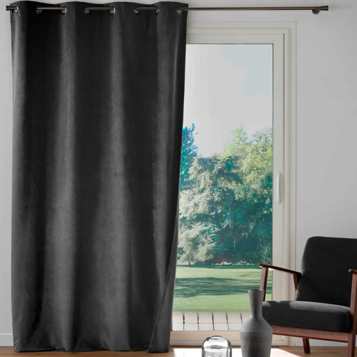 Rideau occultant velours (140 x 260 cm) Olympe Gris anthracite