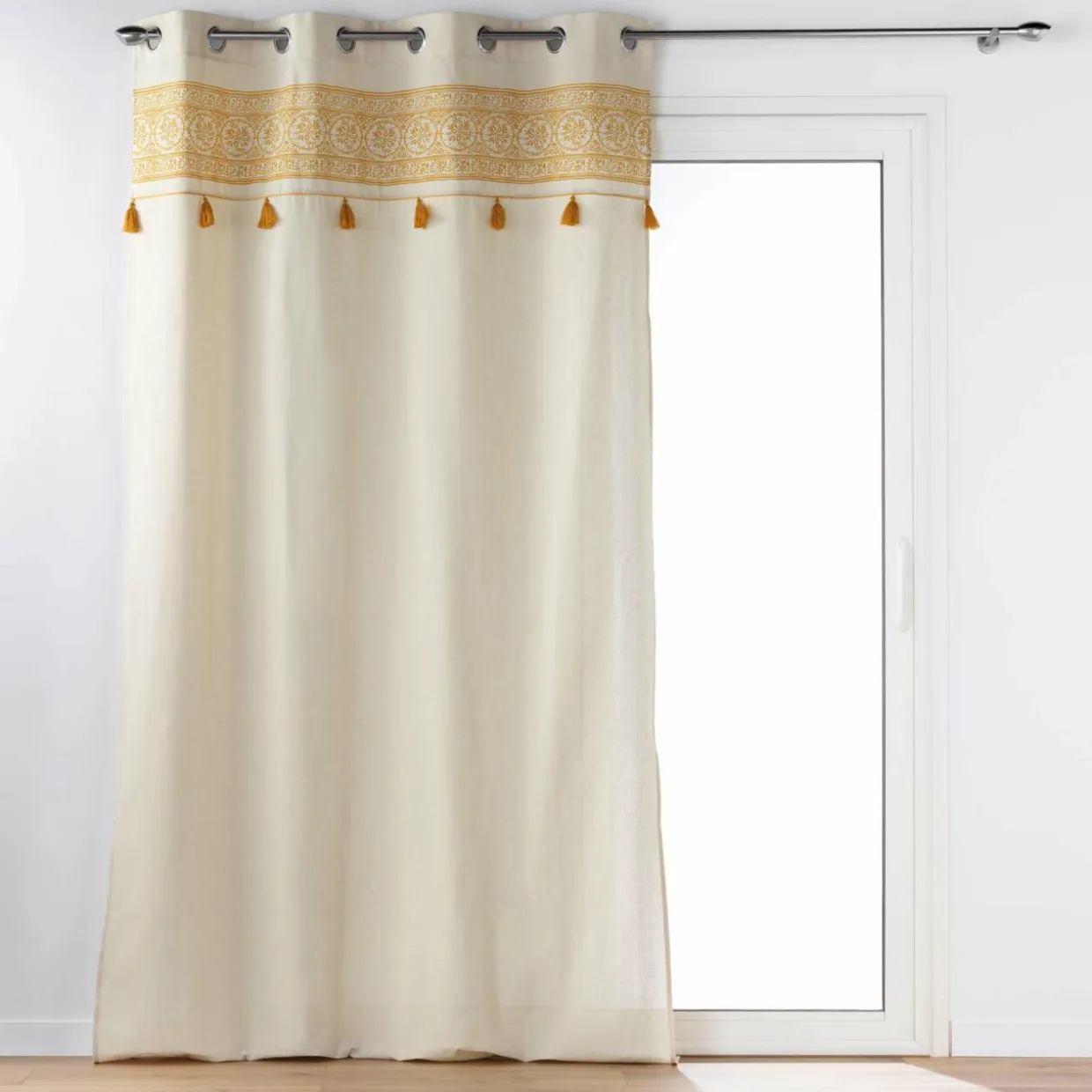 Rideau oeillets pompons (140 x 240 cm) Isalina Jaune