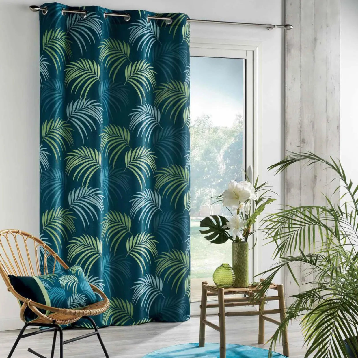 Rideau oeillets (140 X 260 cm) Blue Vegetal Bleu
