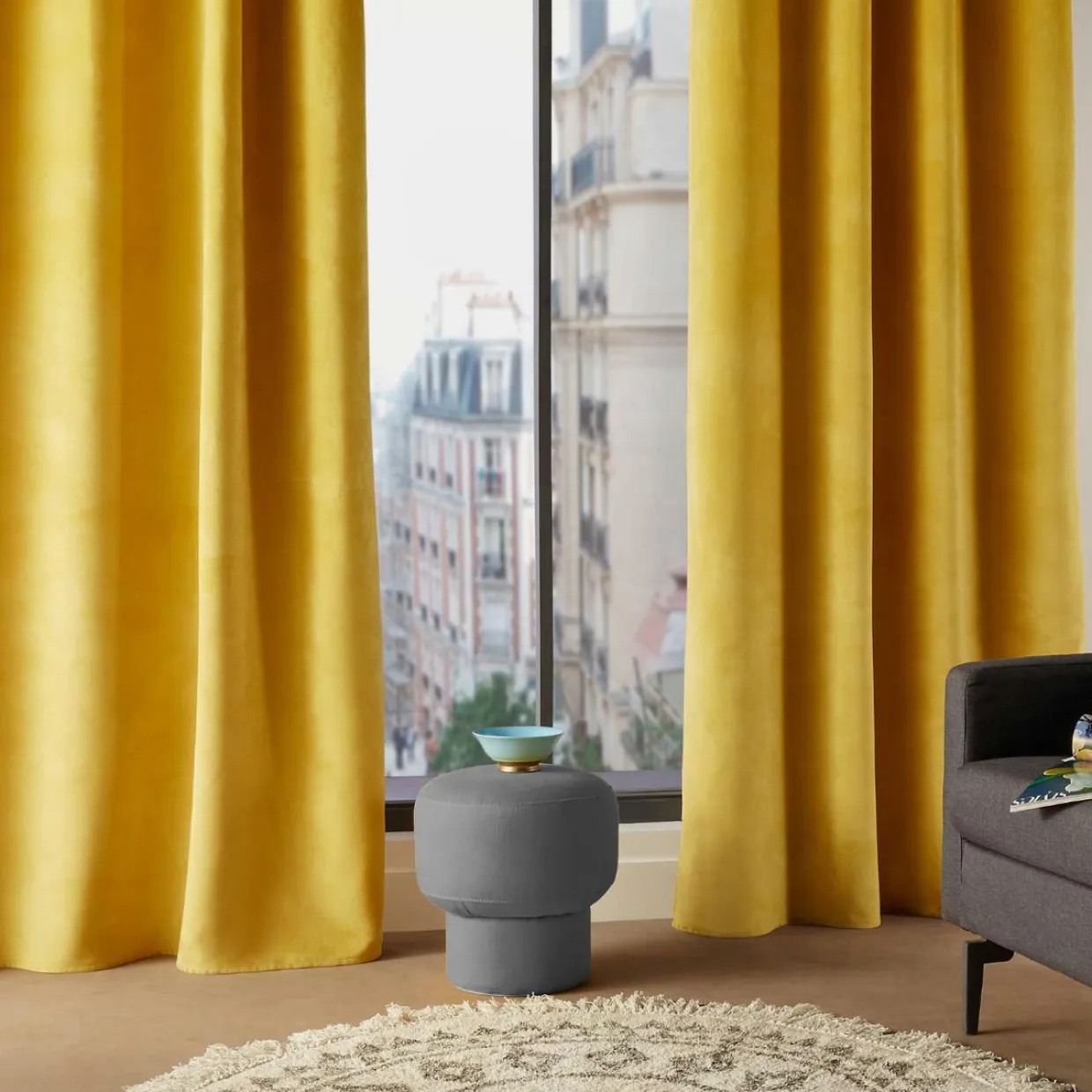 Rideau oeillets (140 x 260 cm) Lilou Jaune Ocre