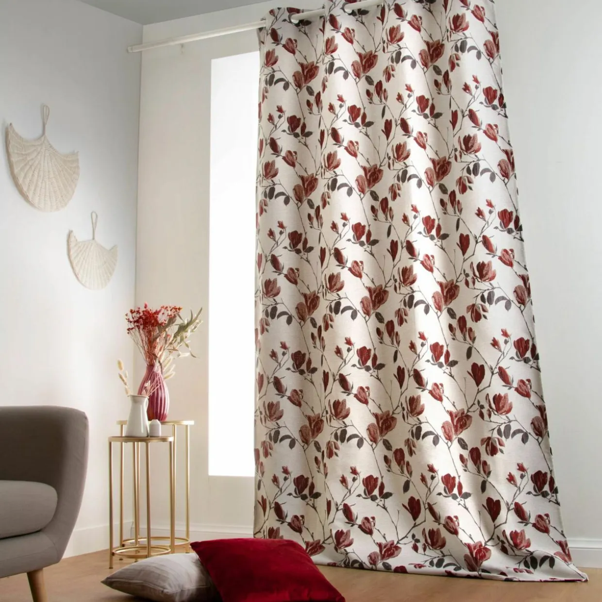 Rideau oeillets (135 x 250 cm) Magnolia Rouge
