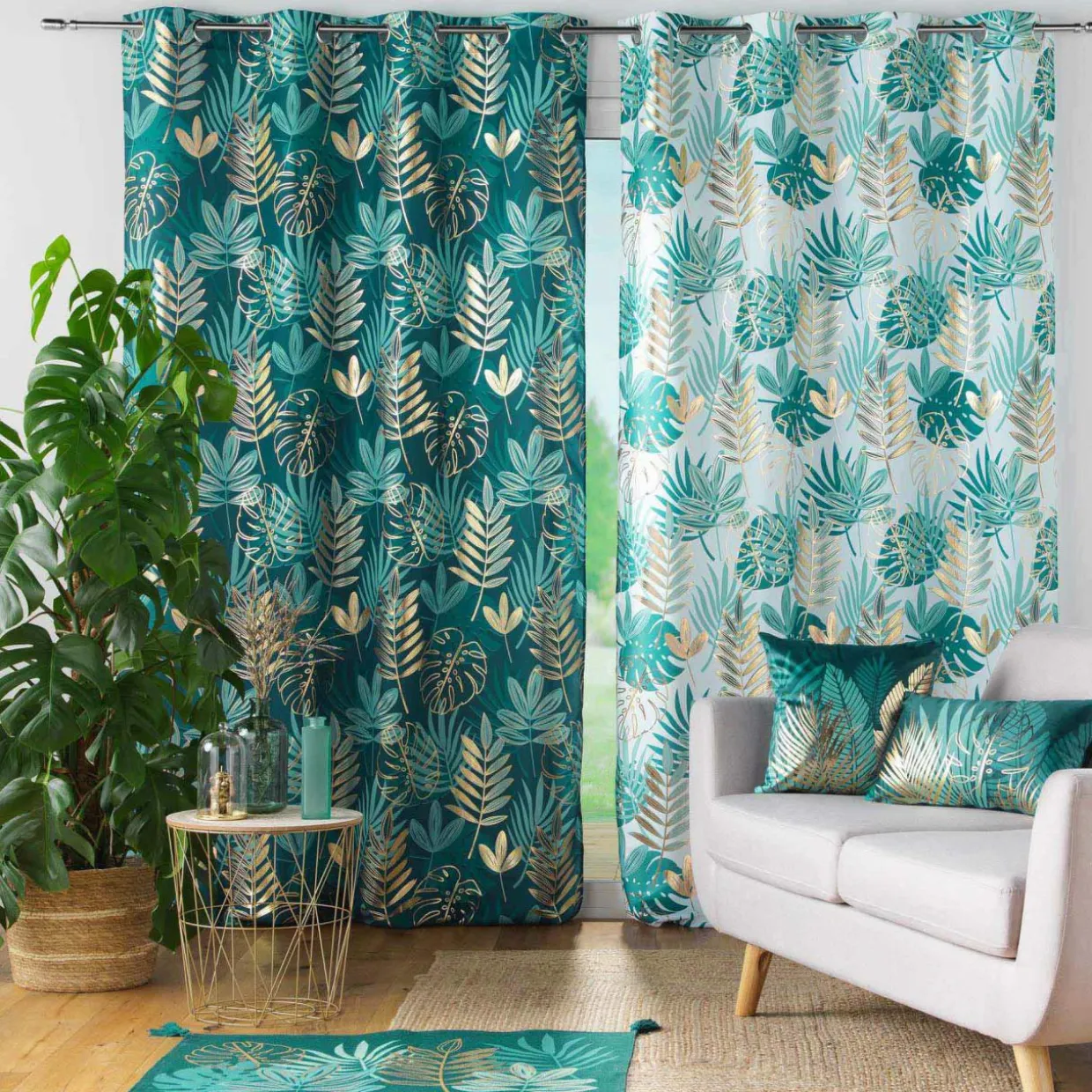 Rideau oeillets (140 x 260 cm) Ornella Vert émeraude
