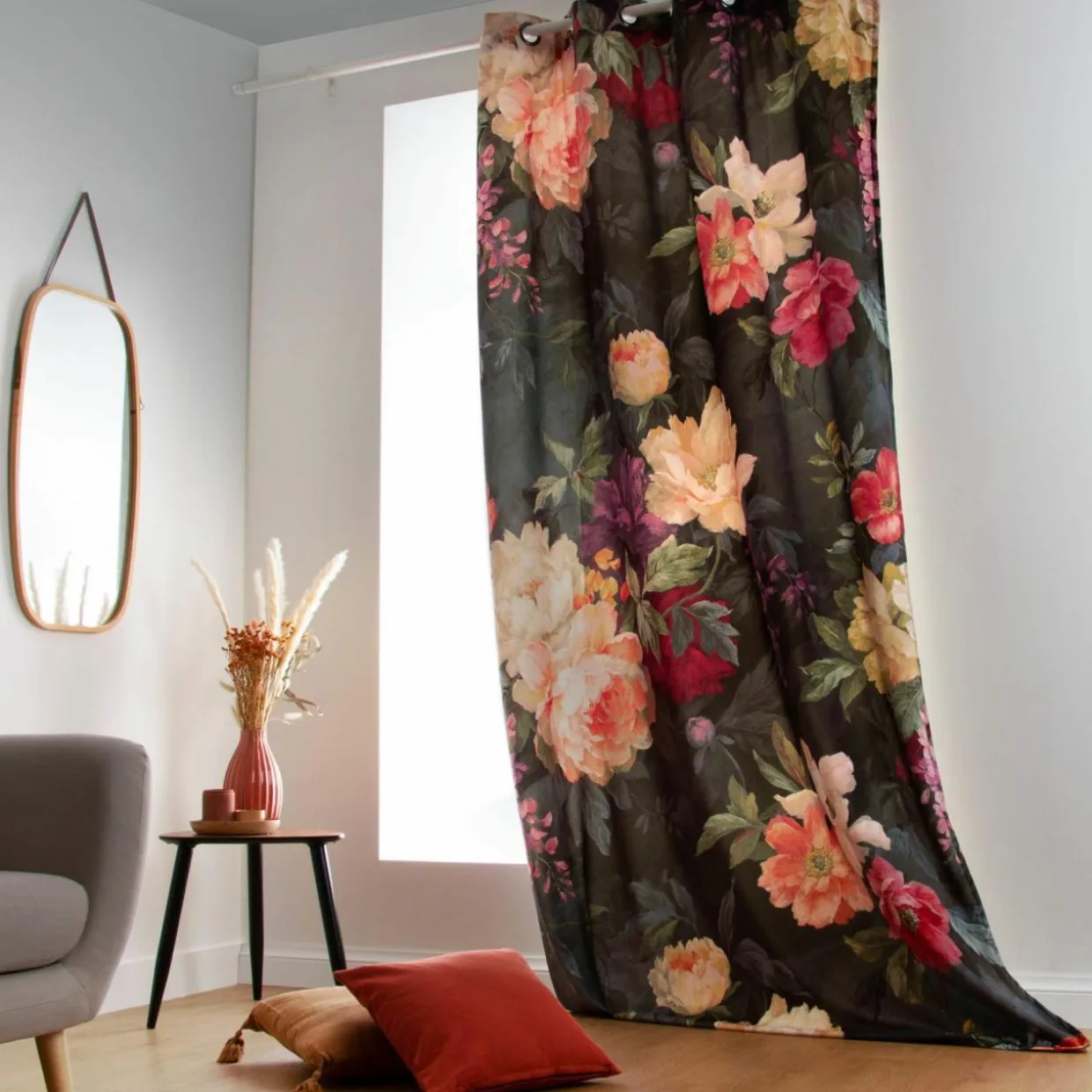 Rideau oeillets (145 x 250 cm) Pivoine Rouge