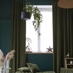 Rideau velours de coton ajustable (140 x max 270 cm) Victor Vert thym