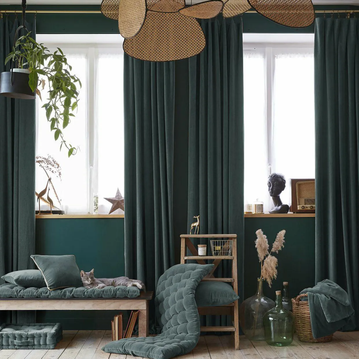 Rideau velours de coton ajustable (140 x max 270 cm) Victor Gris ardoise