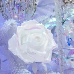 Rose de Noël sur clip (D12 cm) Ice irisé
