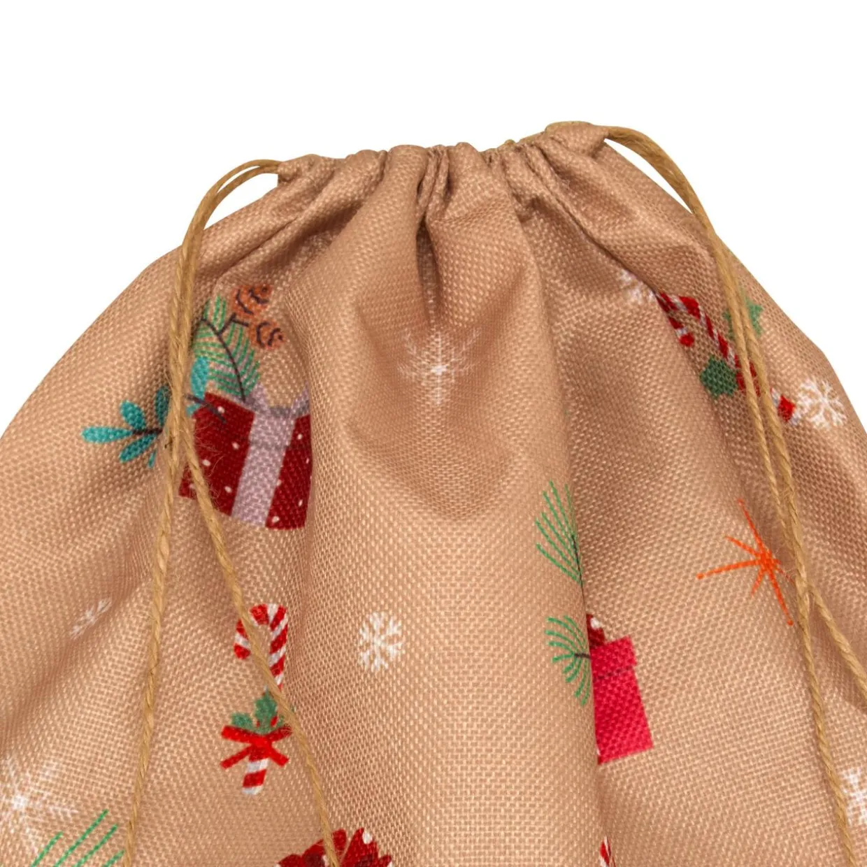 Sac cadeau en jute (H70 cm) Lutin et Père Noël Beige