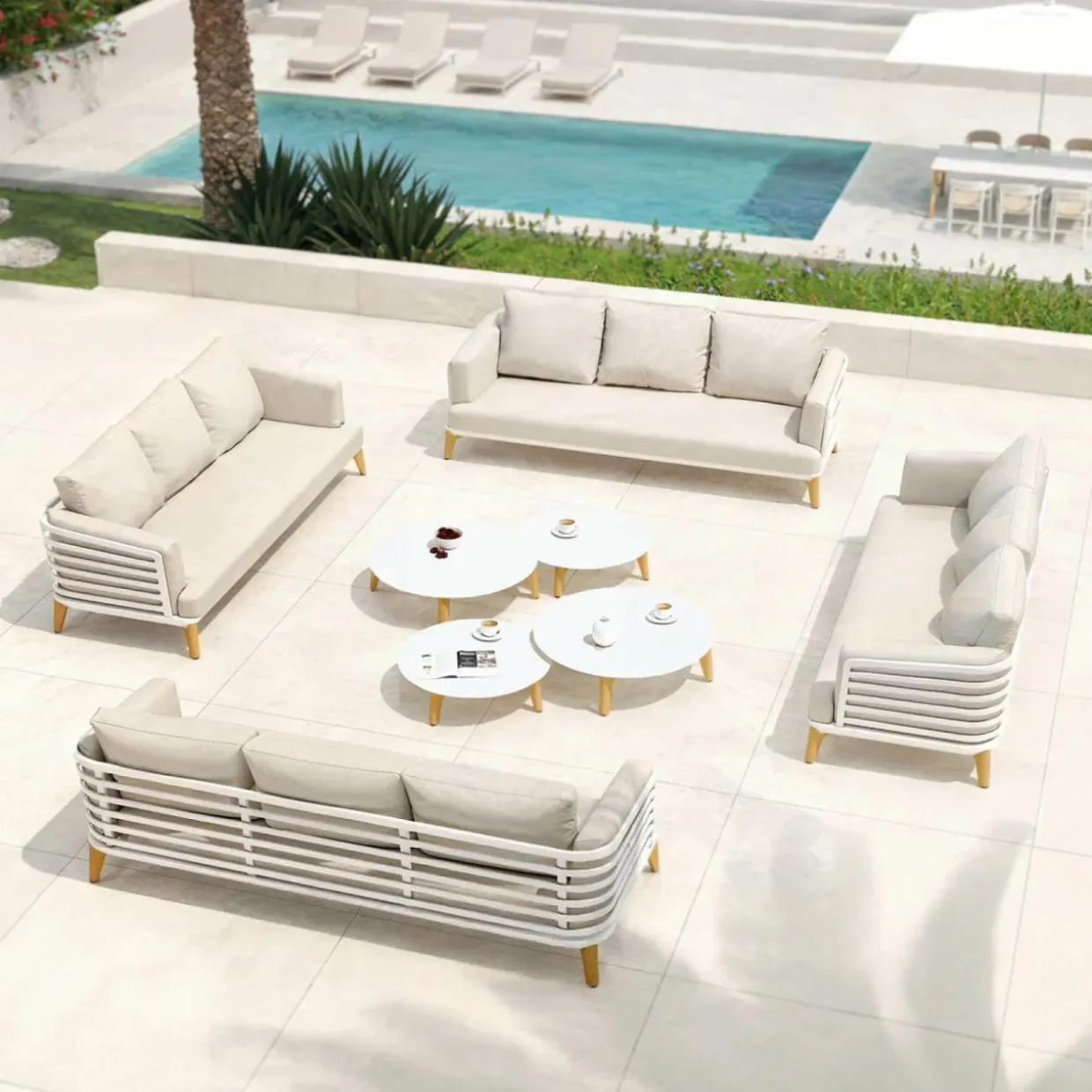 Salon de jardin aluminium 12 places 8 pcs Monte Carlo Blanc et beige