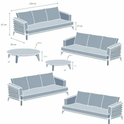 Salon de jardin aluminium 12 places 8 pcs Monte Carlo Blanc et beige