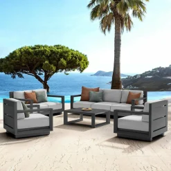 Salon de jardin aluminium 7 places 5 pcs Elba Gris anthracite et gris clair