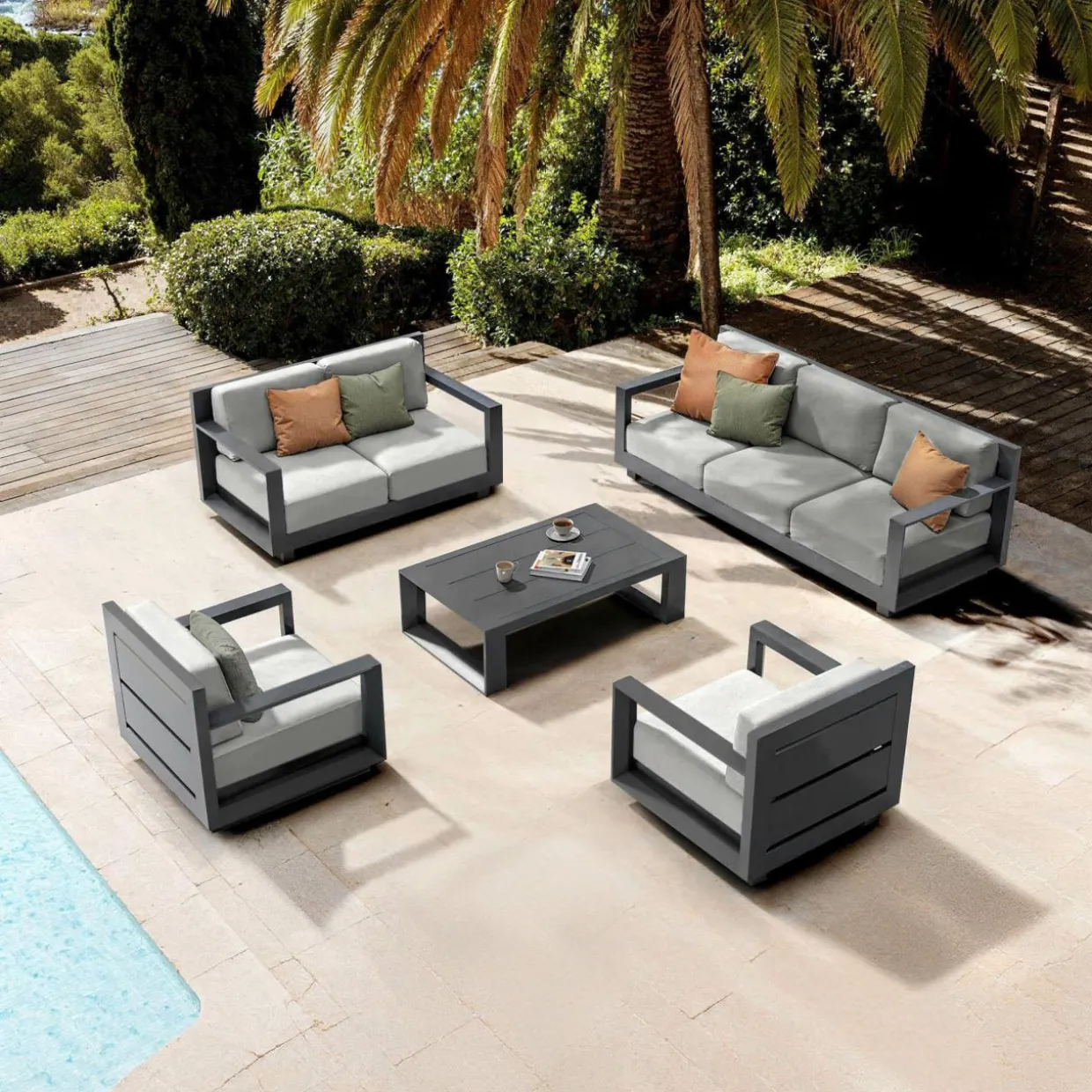 Salon de jardin aluminium 7 places 5 pcs Elba Gris anthracite et gris clair