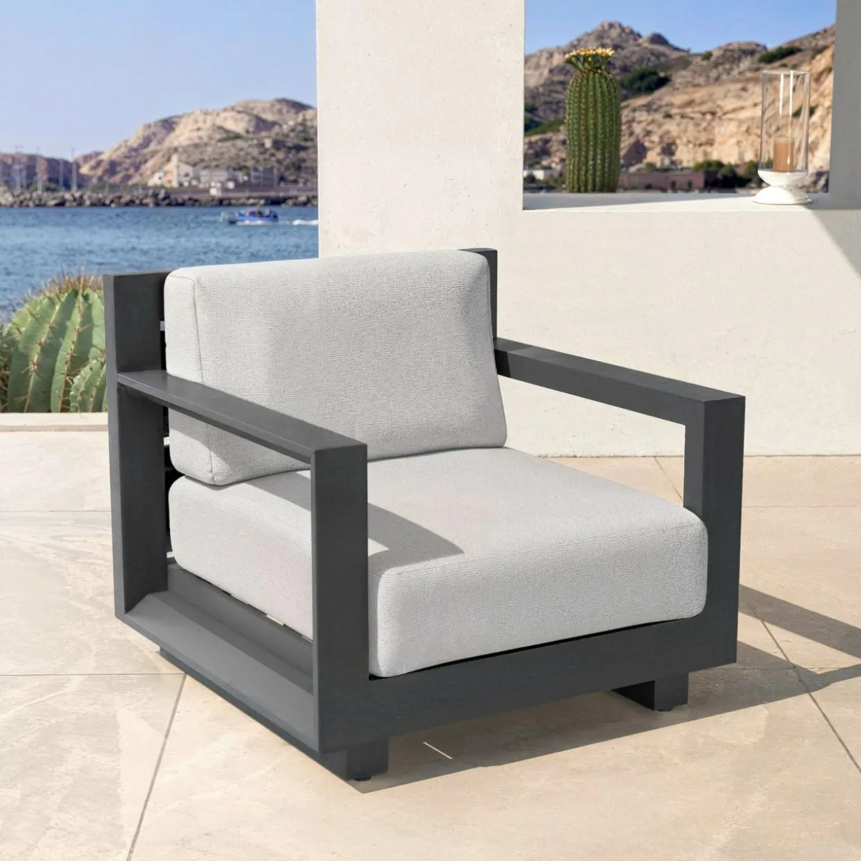 Salon de jardin aluminium 7 places 5 pcs Elba Gris anthracite et gris clair