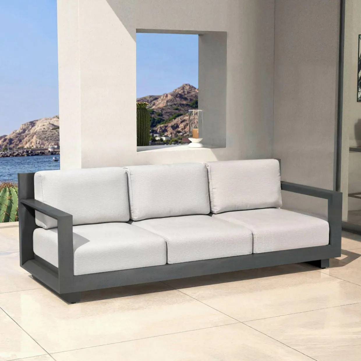 Salon de jardin aluminium 7 places 5 pcs Elba Gris anthracite et gris clair