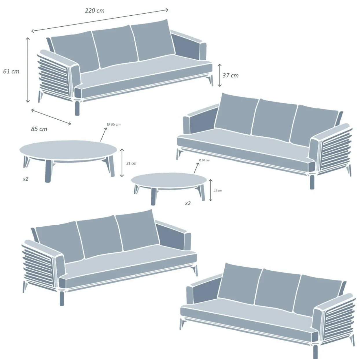 Salon de jardin aluminium 12 places 8 pcs Monte Carlo Gris anthracite