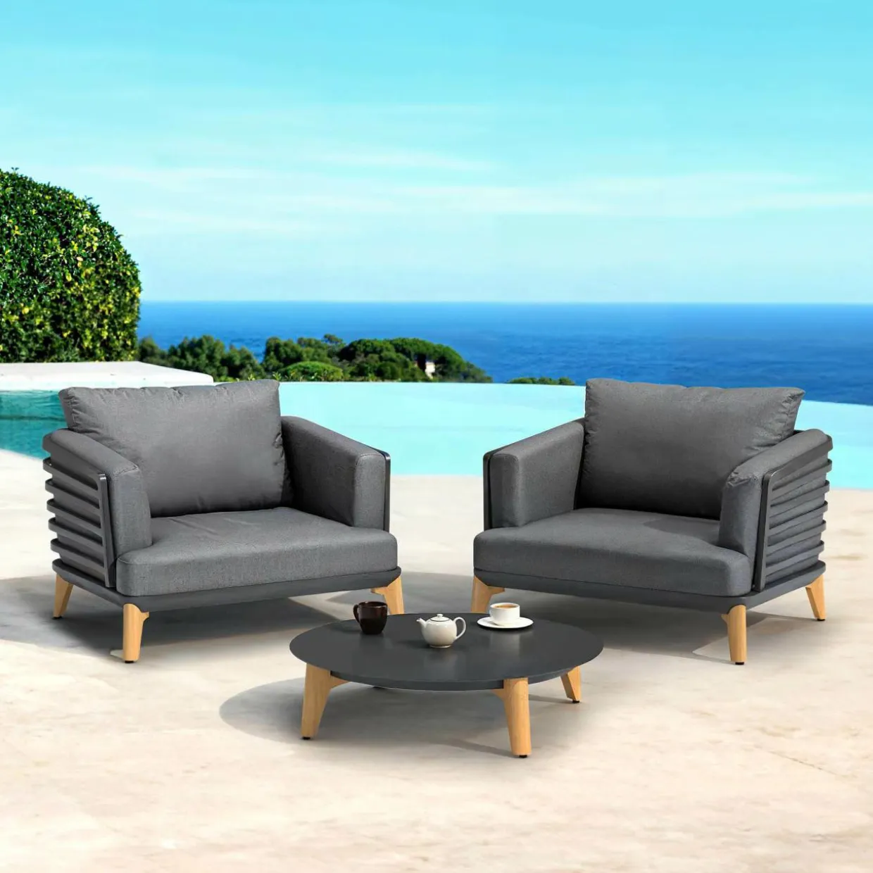 Salon de jardin aluminium 2 places 3 pcs Monte Carlo Gris anthracite
