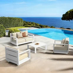 Salon de jardin aluminium 4 places 4 pcs Elba Blanc et beige