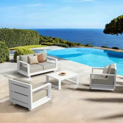 Salon de jardin aluminium 4 places 4 pcs Elba Blanc et taupe