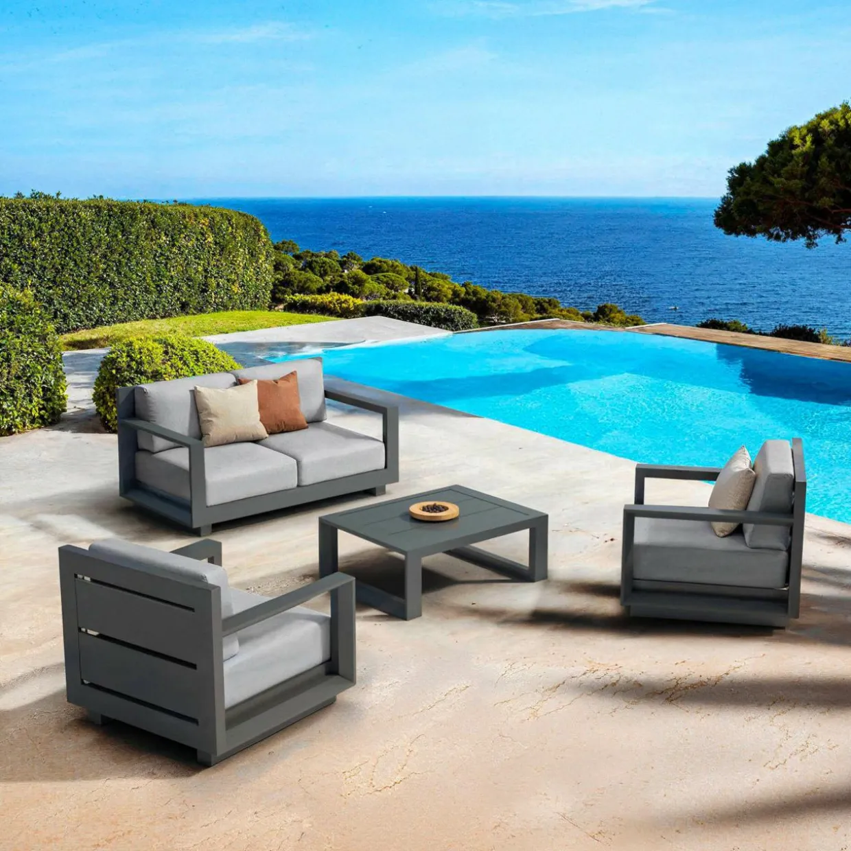 Salon de jardin aluminium 4 places 4 pcs Elba Gris anthracite