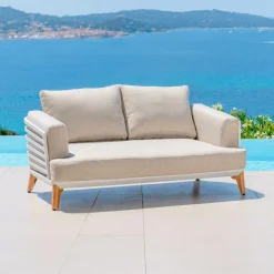 Salon de jardin aluminium 4 places 5 pcs Monte Carlo Blanc et taupe