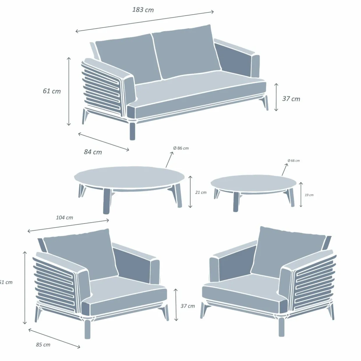 Salon de jardin aluminium 4 places 5 pcs Monte Carlo Gris anthracite et taupe